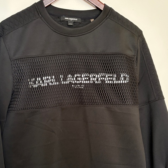 Karl Lagerfeld Men’s Black Sweater w/ Mesh & Quilted Design S